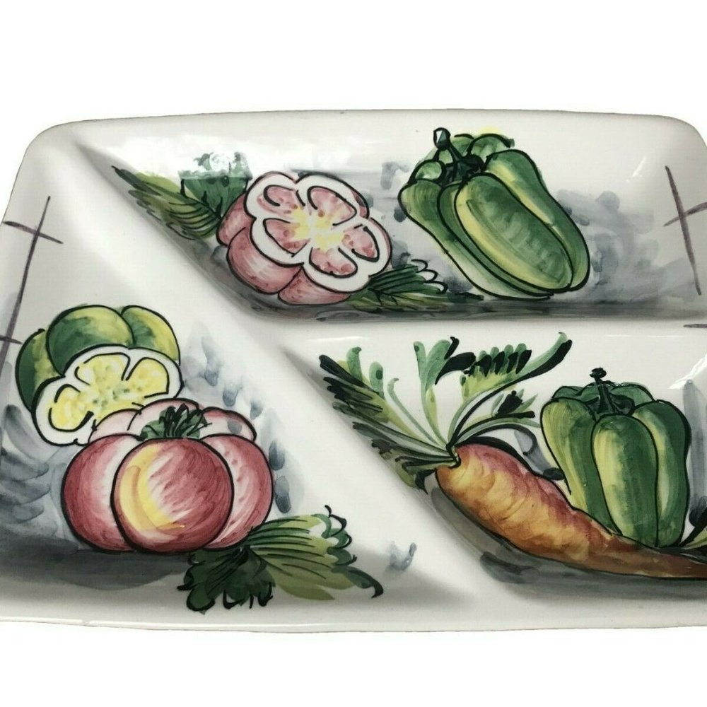 Vtg Italy Ceramic Divided Serving Plate Tray